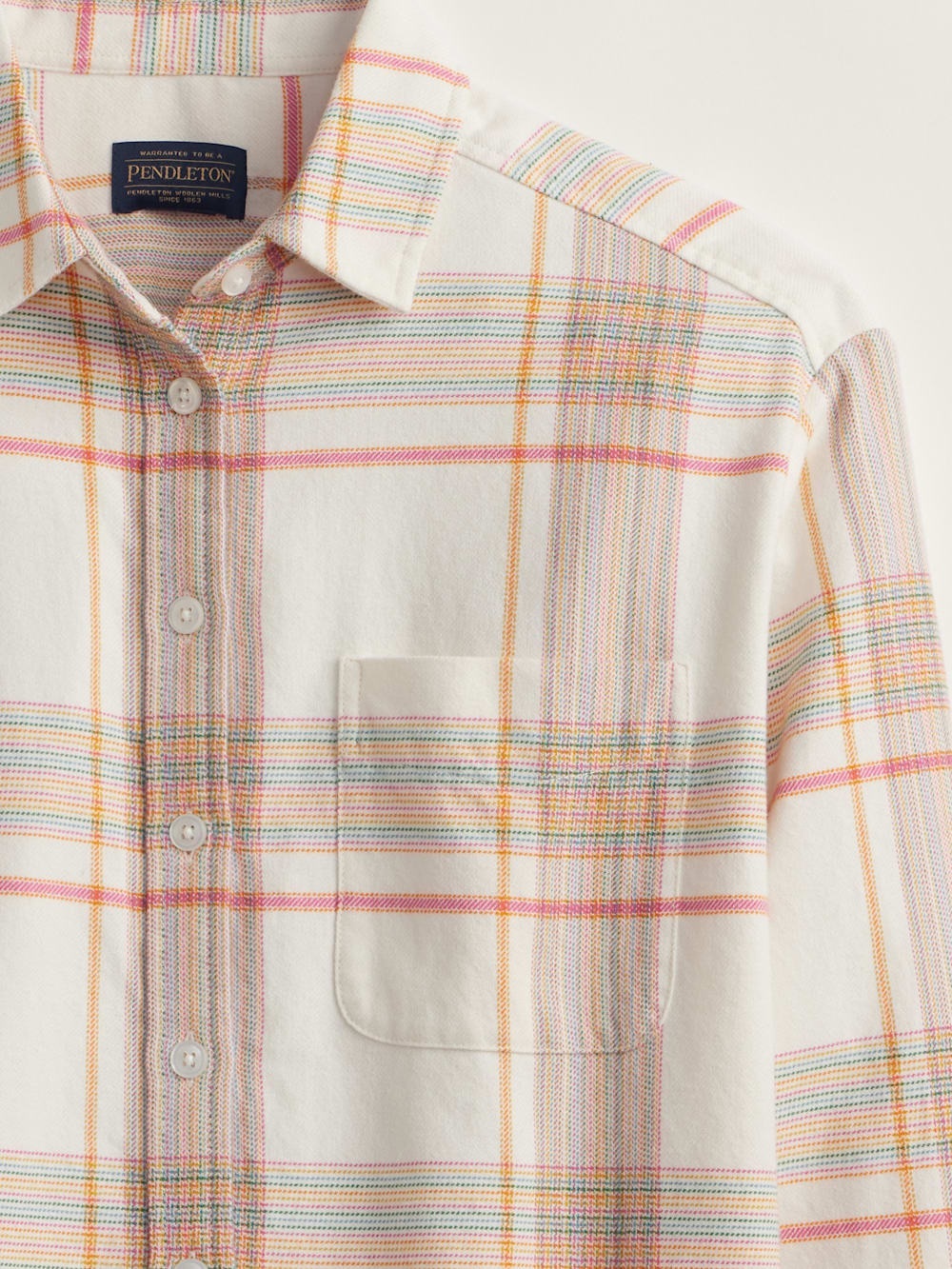 NWT Pendleton Cream Plaid Button-Down Shirt with Pink and Orange Stripes